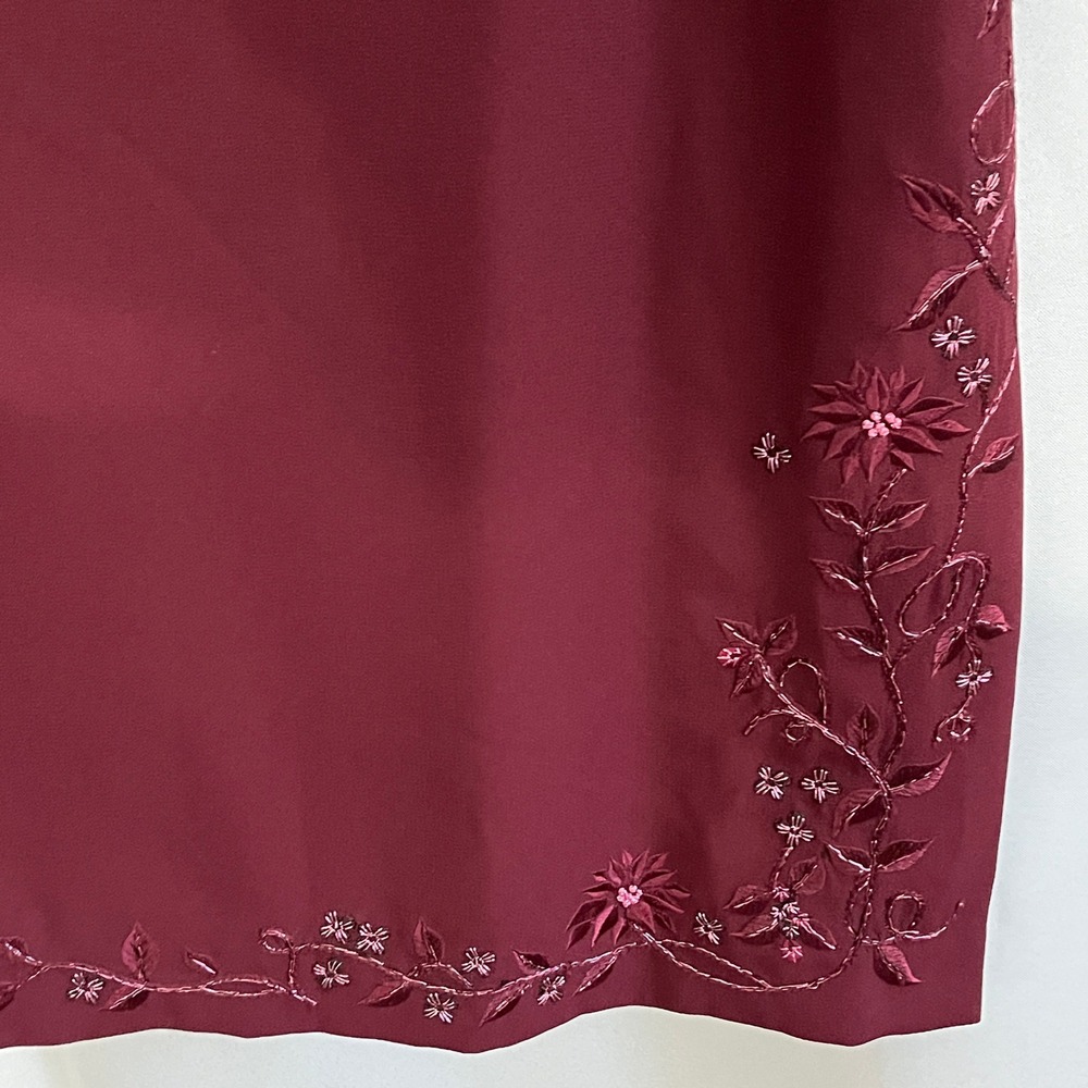Vintage Le‎ Suit Burgundy Wedding Guest Skirt Suit 14W Embroidered Event - Picture 8 of 13